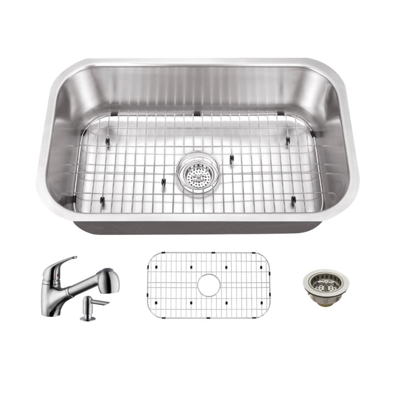 Évier de cuisine encastrable l 30 po x l 18 po avec robinet et distributeur de savon, Robinet d'allure simple, Calibre 16
