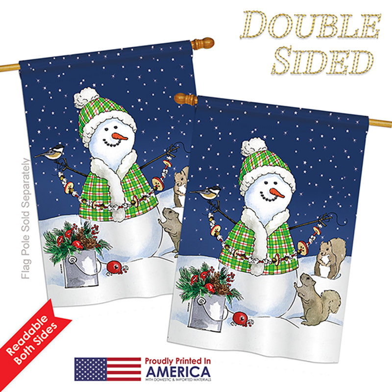 Décoration en polyester de 2 côtés 40 x 28 po de neige drapeau maison