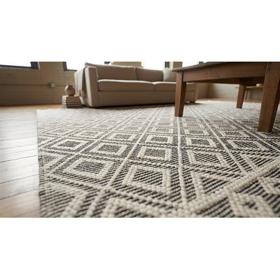 Tapis contemporain noir à motif géométrique en laine noué à la main 8x0