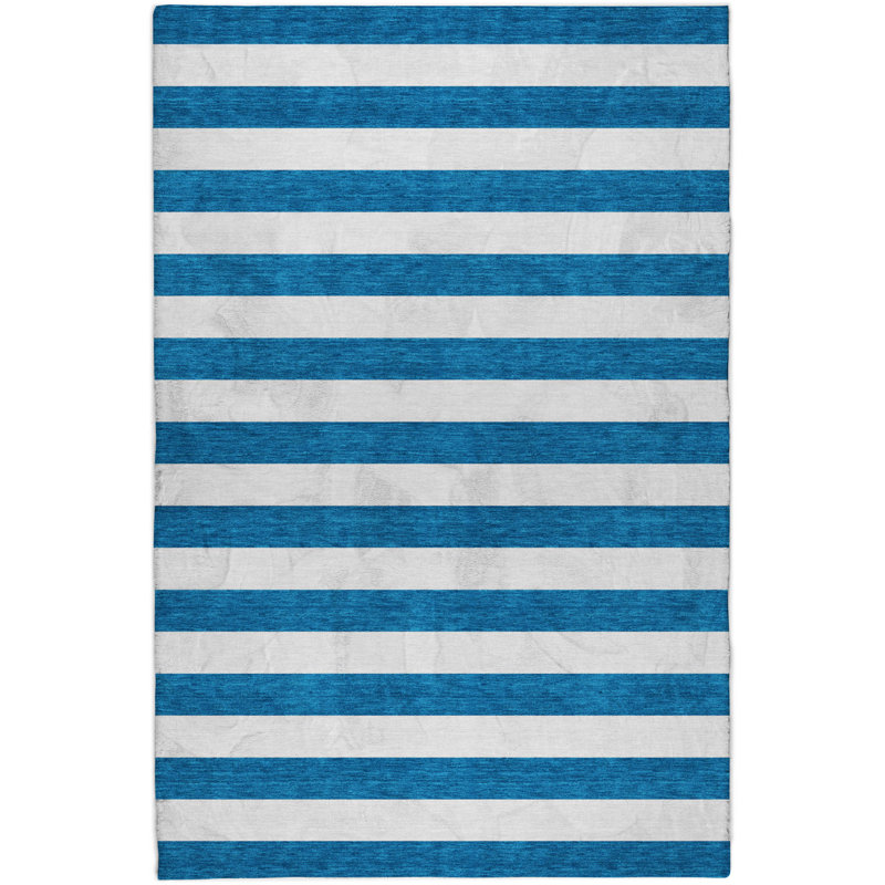 Premium Machine Washable Dream Shag ADS528 Striped Rug, Navy, 5' x 7'6"