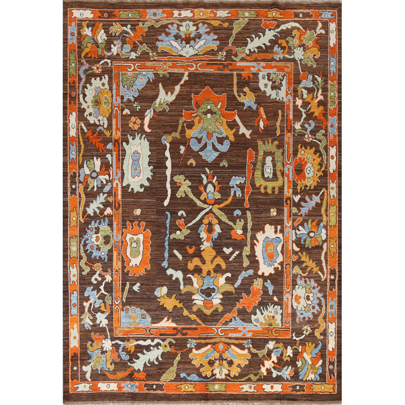 Tapis brun en laine à teinture végétale Ziegler 8 x 10
