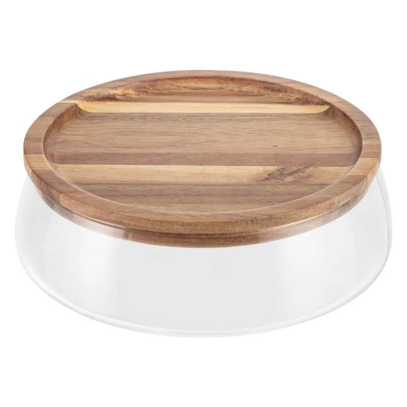 Plateau de rangement pour aliments en verre avec couvercle en bois, Transparent