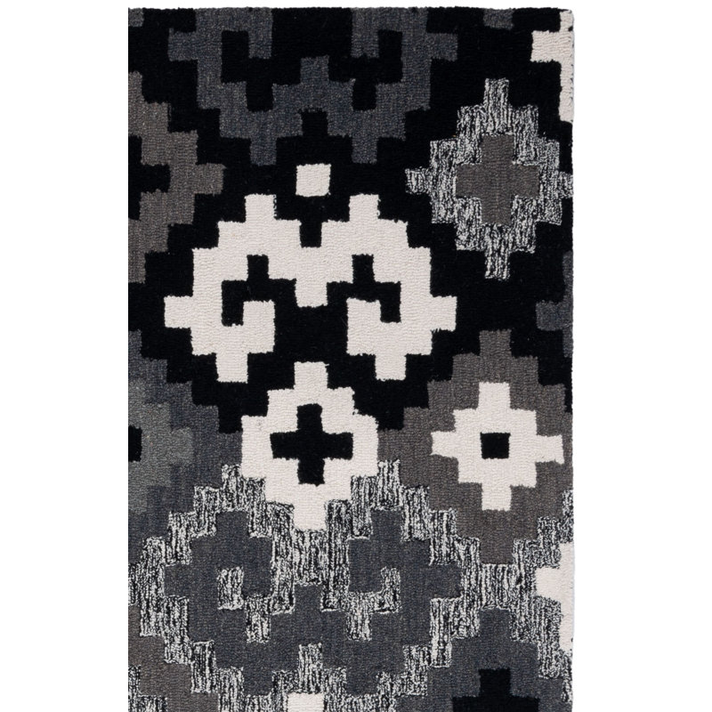 Lakeetha Hand Tufted Wool/Cotton Southwestern Rug in White/Gray/Black, Runner 2'3" x 8'