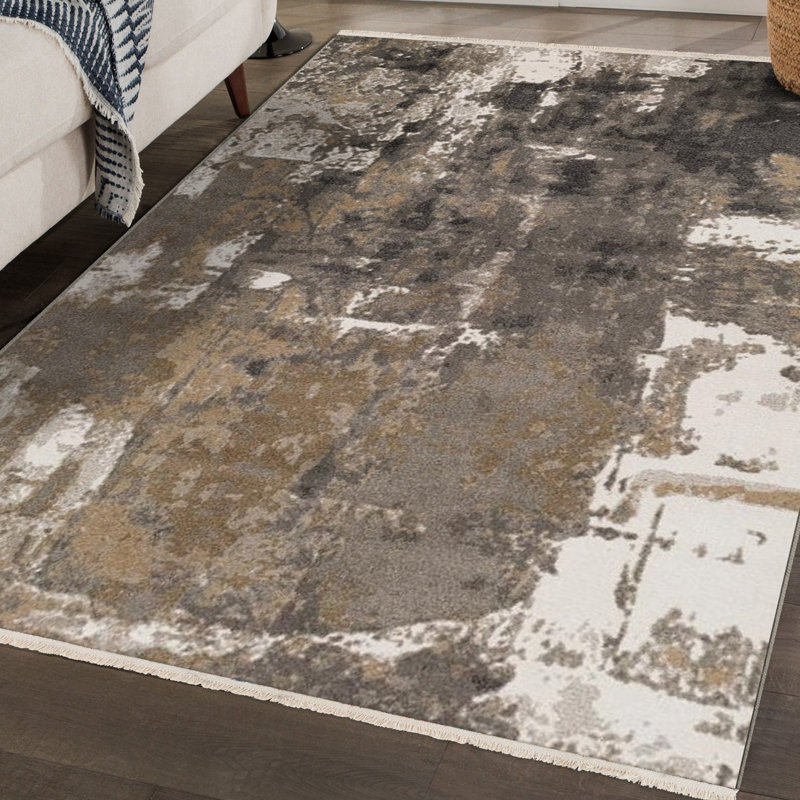 Tapis intérieur / extérieur ivoire / gris Elmdale, Rectangle 5 pi x 7 pi