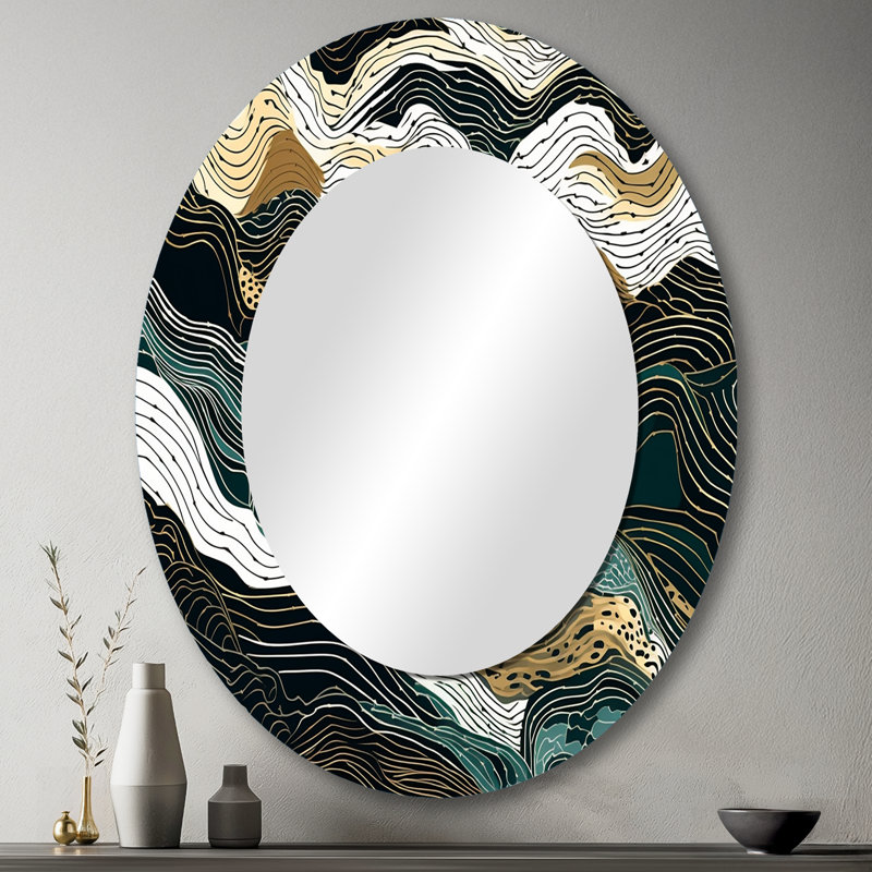 Exploring Abstracted Lines III - Green Modern Oval Wall Mirror, 43" x 33"