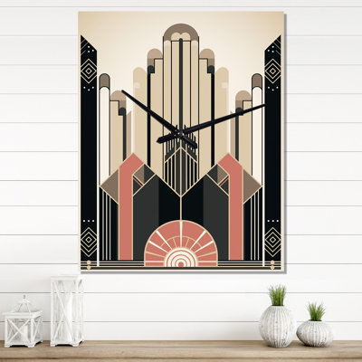 Art Nouveau Vintage Architure In Retro Colors - Modern Geometric Vintage Wall Clock