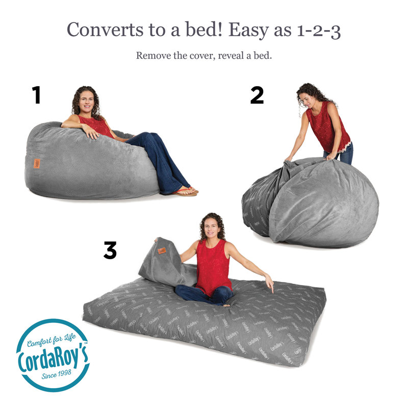 Charcoal Chenille Full-Size Convertible Bean Bag Chair