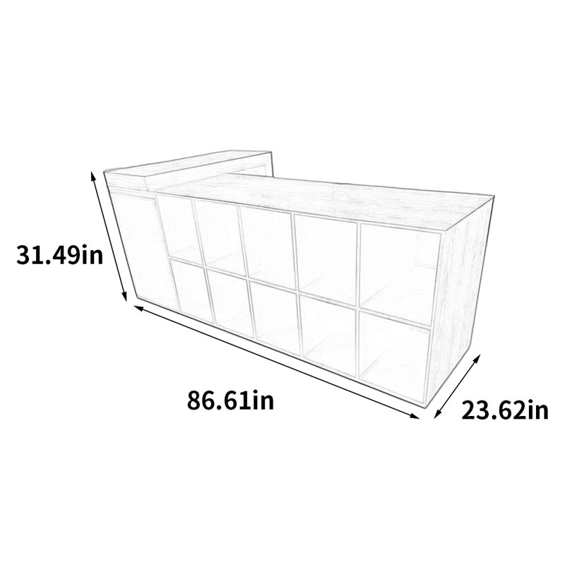 Vitrine de coin multifonctionnelle, H 31,49 po x l 86,61 po x P 23,62 po