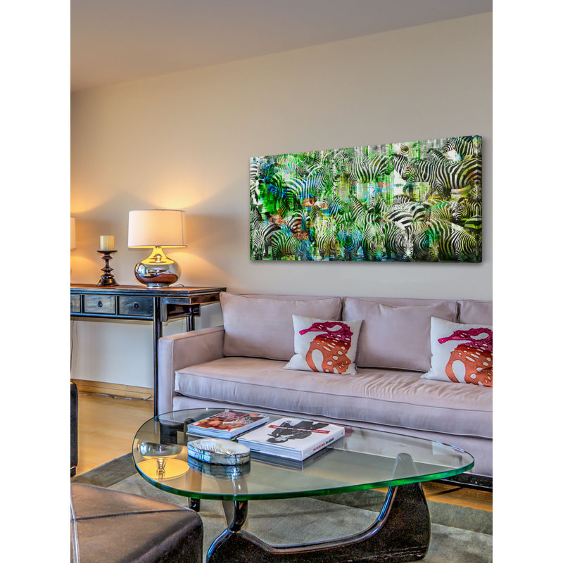 Photographie sur toile tendue, "green zèbres" par parvez taj,, H 18 po x l 36 po x P 1,5 po