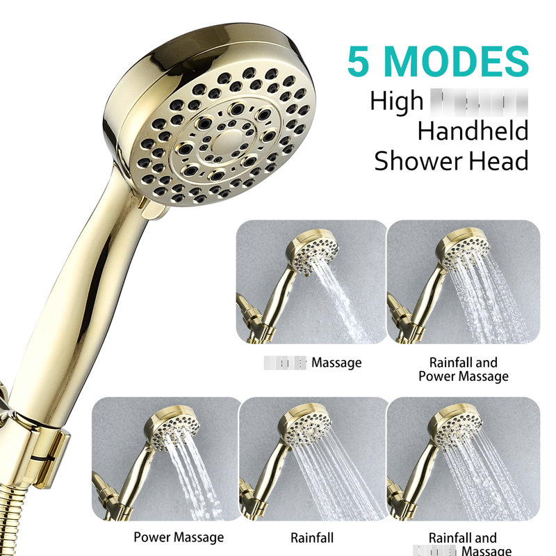 High Handheld Shower With 5 Settings - 3.5" Diameter Spray Head, Good Impact Resistance, Adjustable Water Flow, Includes Hose Mode Quality Abs, Removable , Wall Mounted, Round Shape, Consistent