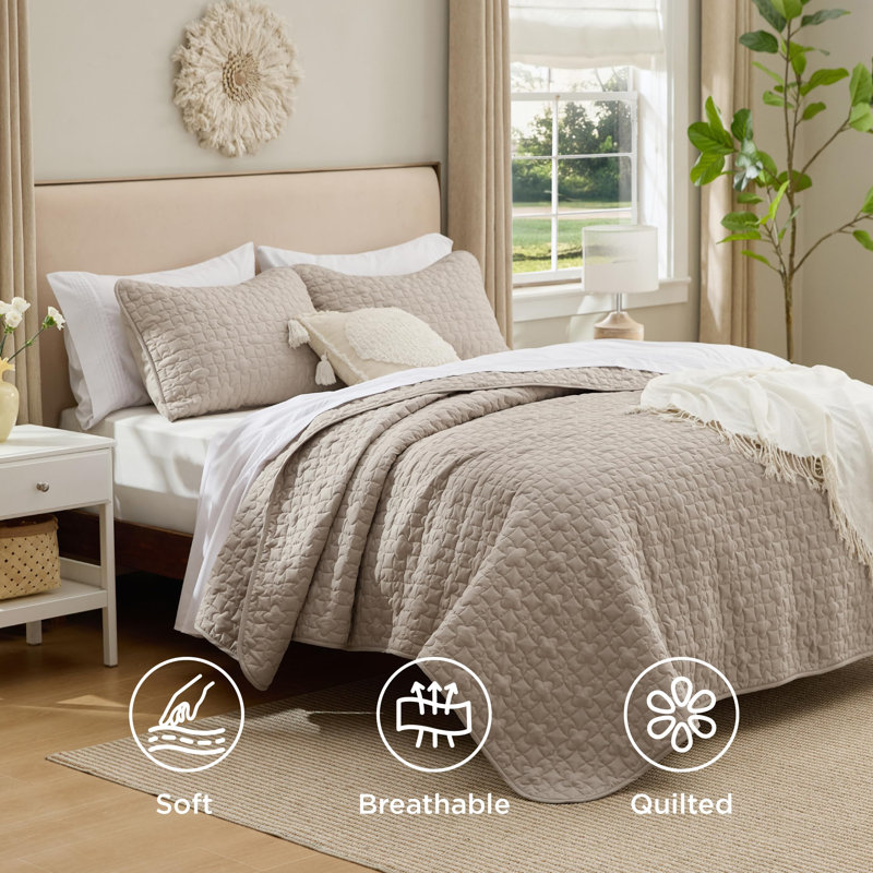 Bedsure Quilts - Lightweight Bedspreads with Lucky Star Quilting, Soft Quilt Bedding Set, Queen Quilt + 2 Shams, Simply Taupe