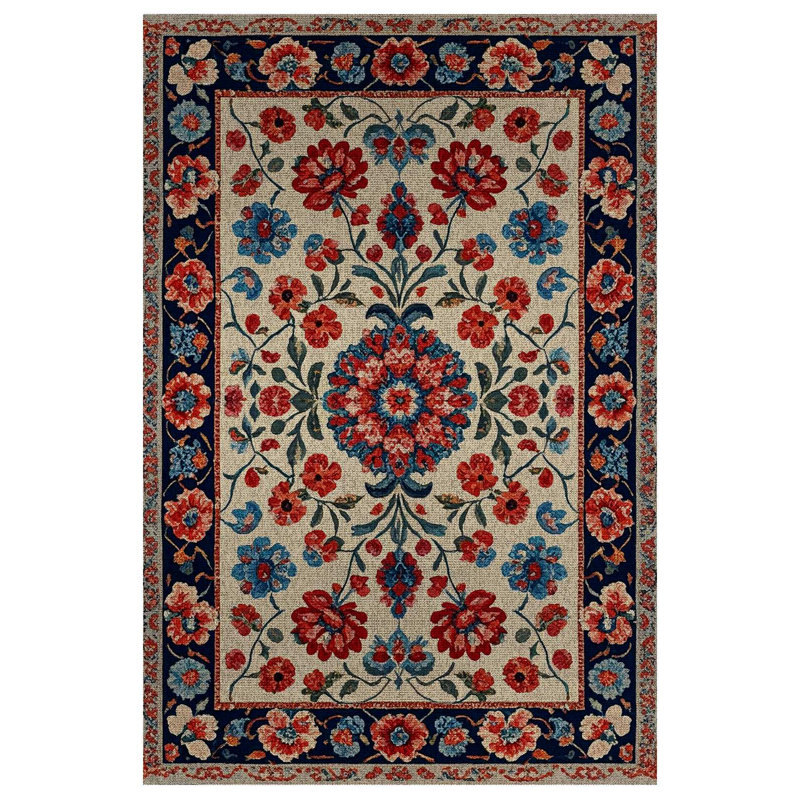Isabel Collection Digital Print Cotton-Polyester Colorful Floral Rug, Runner 4' x 13'2"