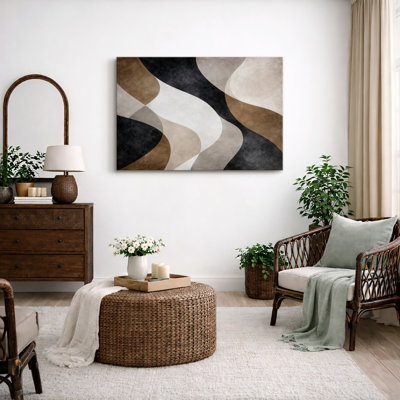 Abstrait neutre, beige beige, composition de vagues, art contemporain, impression sur toile encadrée