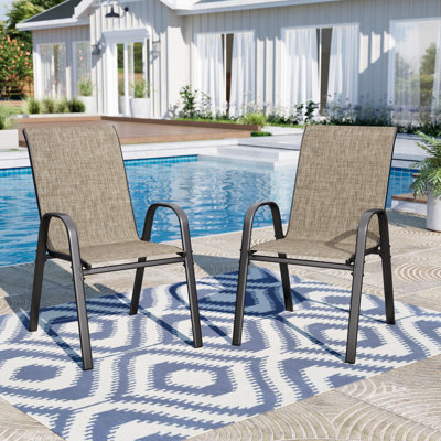Modern Stackable Outdoor Textilene Patio Dining Sling Armchairs (Set Of 2)