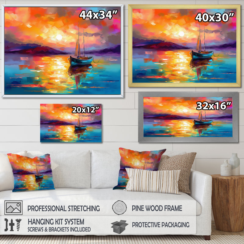 «Colorful Harbour Serenity III», reproduction sur toile, H 30 po x l 40 po x P 1,5 po, Cadre flottant blanc