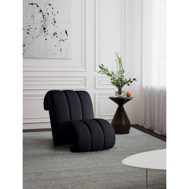 Chaylee Upholstered Slipper Chair, Black Faux Sheepskin, Brown