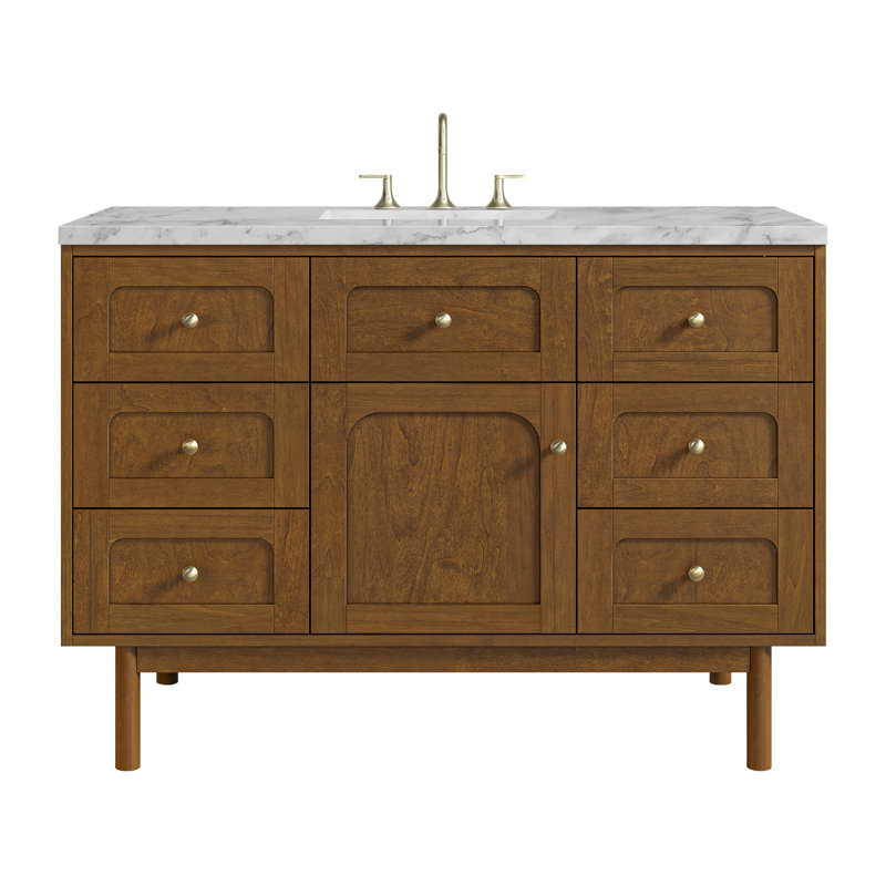 Laurent 48" Single Bathroom Vanity Set, Carrara White, 8" Widespread, Honey Brown