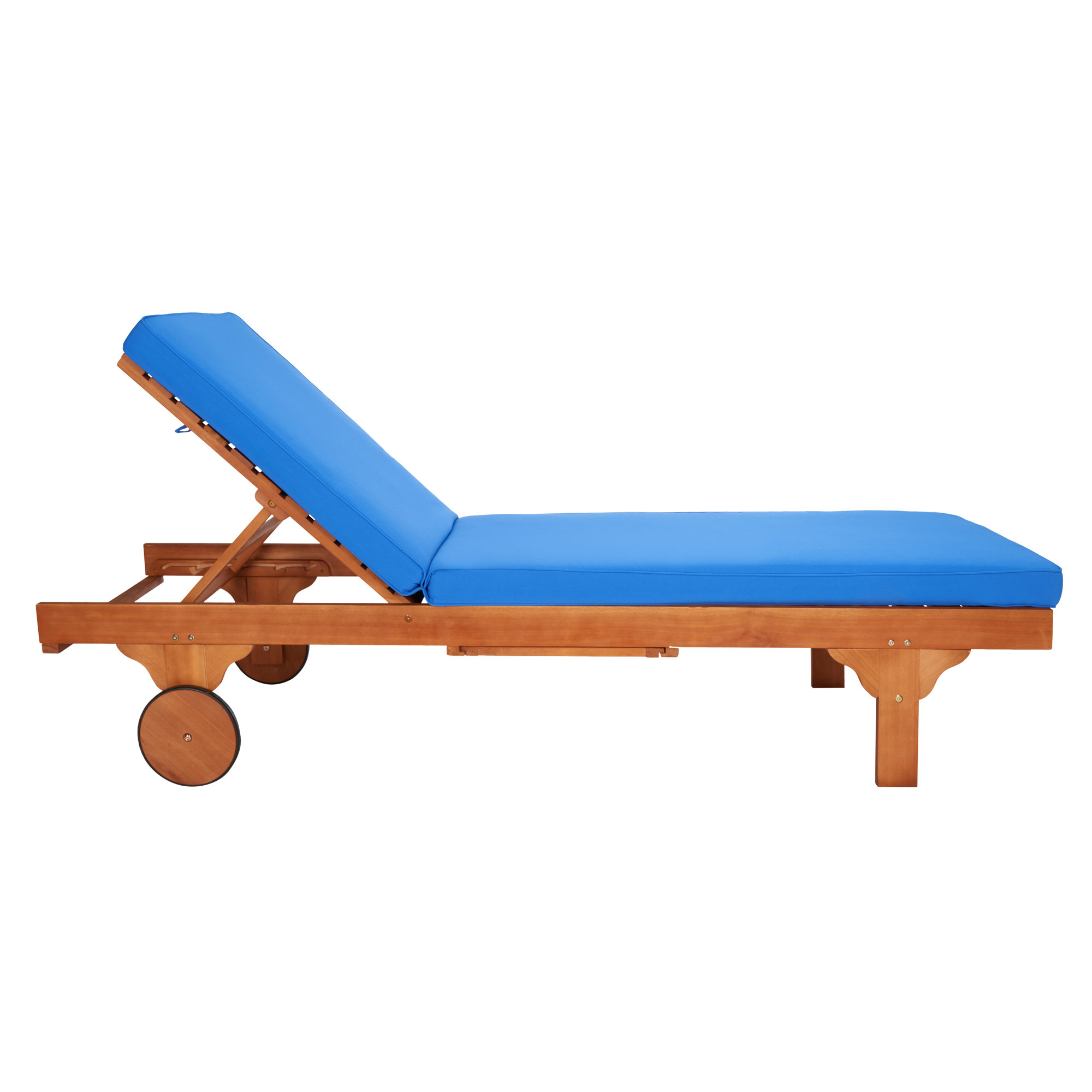 27.6'' Outdoor Eucalyptus Chaise Lounge, Royal Blue, Natural