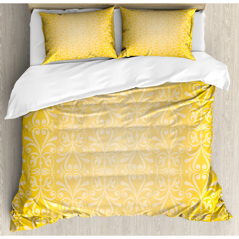 French Country Polyester Damask Duvet Cover, Queen Duvet Cover + 2 Pillow Sham