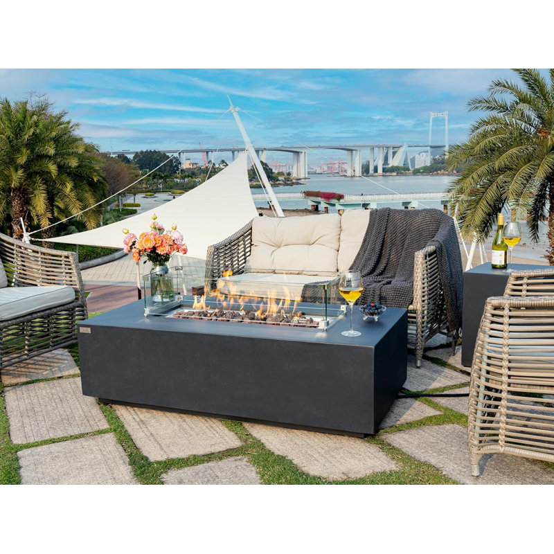 Chelsea 16" H x 55" W Outdoor Gas Fire Pit Table Includes Windscreen, Burner Lid, and Cover, Natural Gas