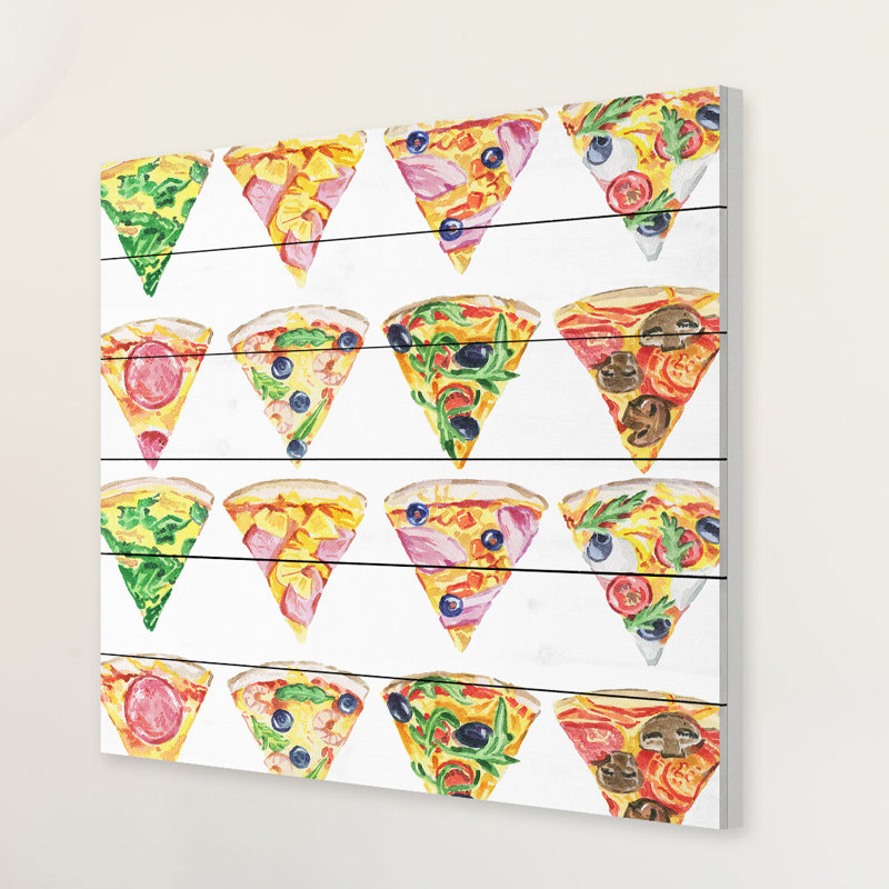 « pizza flavors », reproduction d’art sur bois blanc, H 32 po x l 32 po x P 1,5 po