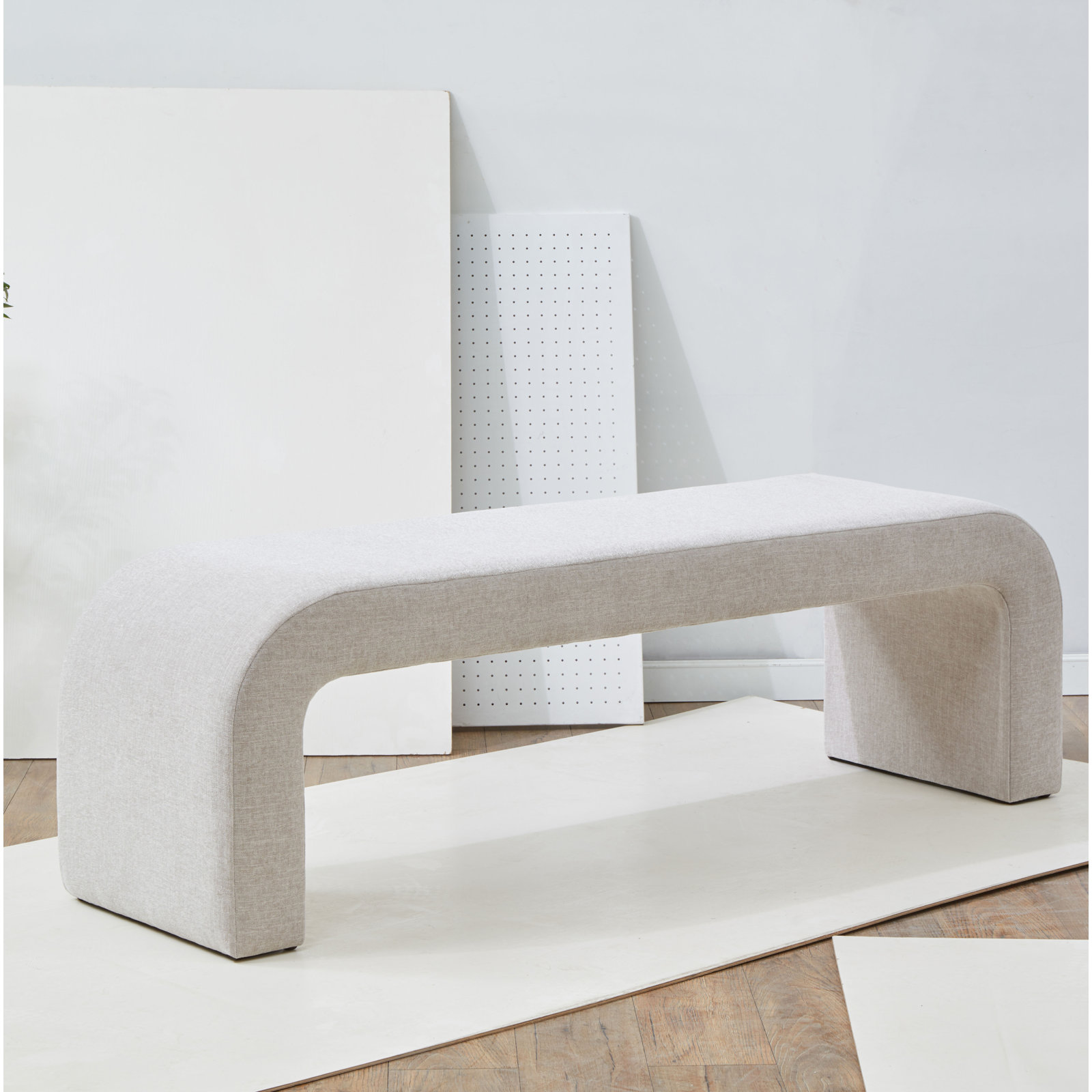 Daine 62" Upholstered Bench, Light Gray Linen