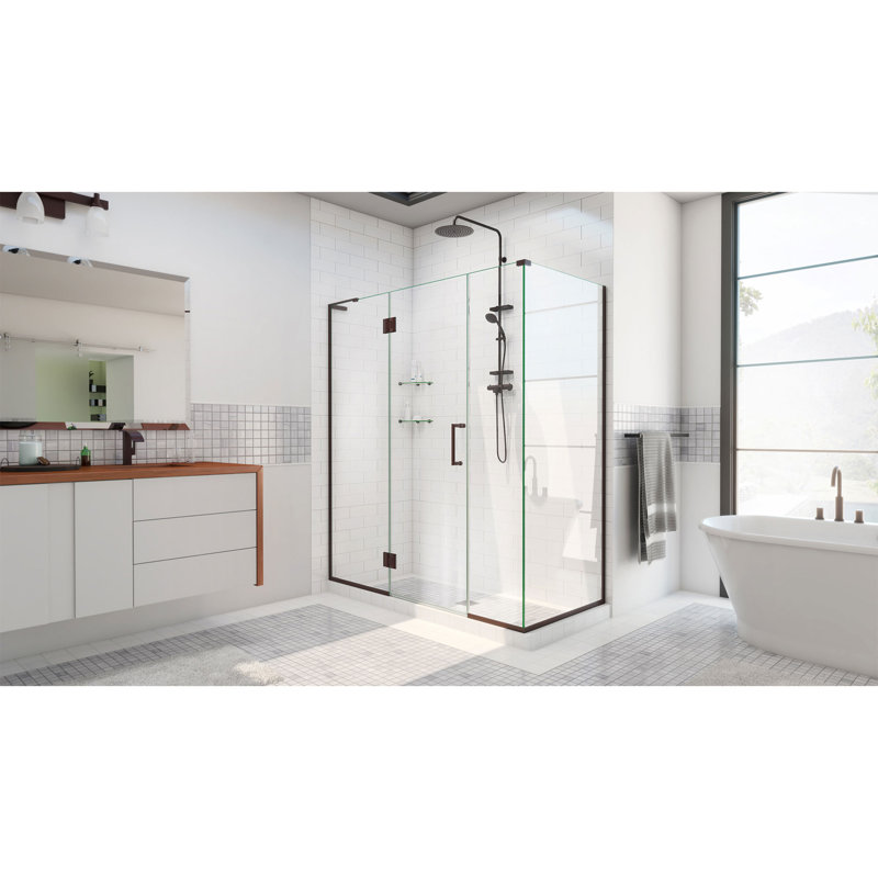 Unidoor-X 45 in. W x 34 3/8 in. D x 72 in. H Frameless Hinged Shower Enclosure, Oil Rubbed Bronze