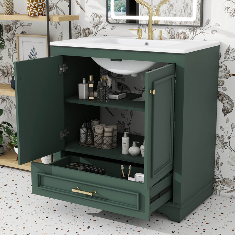 Meuble-lavabo de 30 po avec garniture de lavabo, Vert