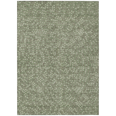 10' X 14' Sage Gray And Ivory Polka Dot Washable Indoor Outdoor Area Rug