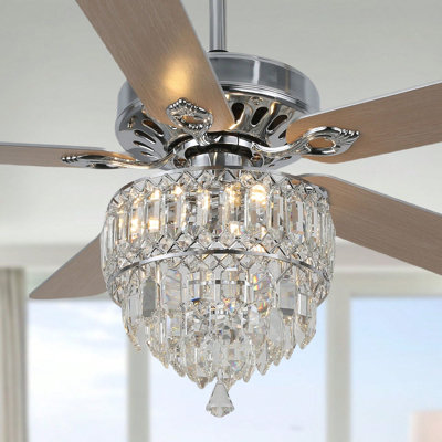 52'' 5-Blade Crystal Ceiling Fan with Light and Remote Control, 6 Speeds, Reversible DC Motor, Timer
