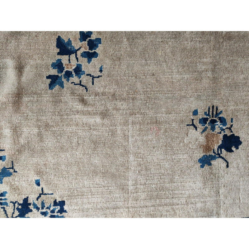 1920s Knotted Antique Room Size Ivory Chinese - Peking Rectangle Wool Rug