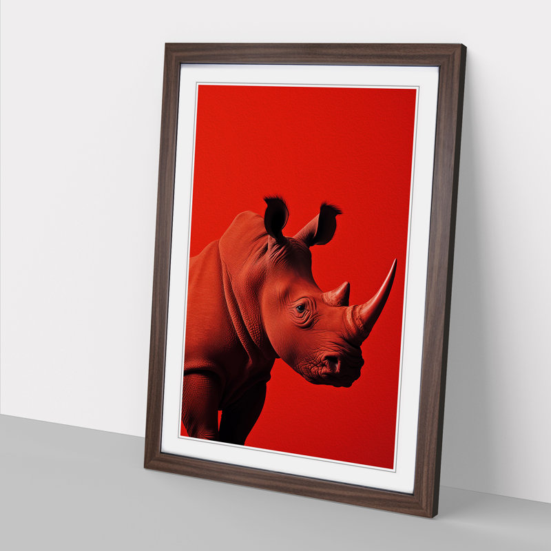 Rhino Minimalism Art - Framed Print, Walnut Framed, 34cm H x 25cm W x 2cm D