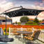Parasol carré déporté de 2,5 m (8,2 pi) à DEL avec base, parasol extérieur toutes saisons pour terrasse, jardin et cour-994264199