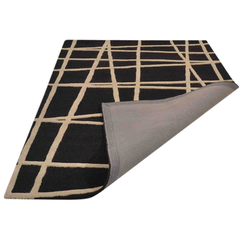 Tapis en laine touffetés à la main écologiques de 9 x 12 po - Rectangle, couleur brune, design moderne contemporain, tapis antidérapants faits à la main épais pour salon, chambre à coucher 