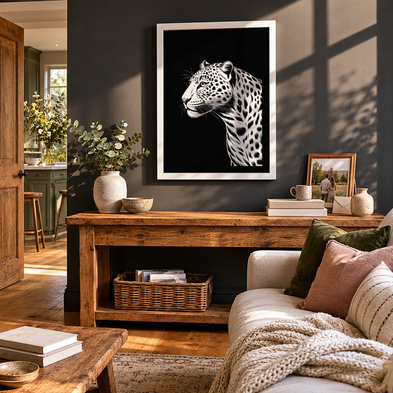 Leopard Profile Modern - Framed Print, A3 - 42.0 x 29.7 cm, White