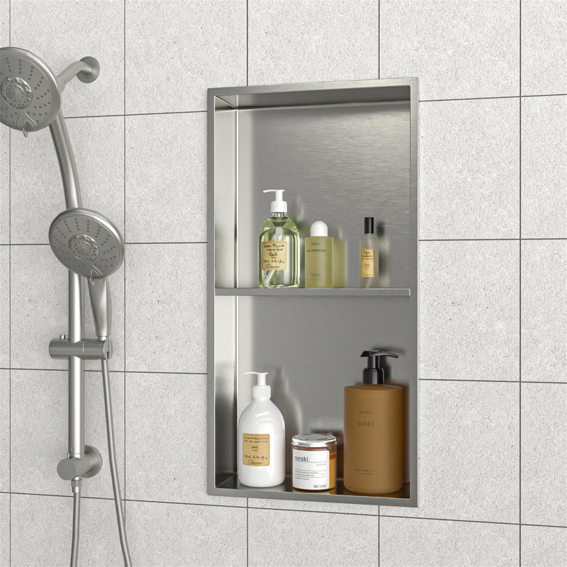 Niche double 13 po x 25 po en acier inoxydable, nickel brossé, Nickel brossé