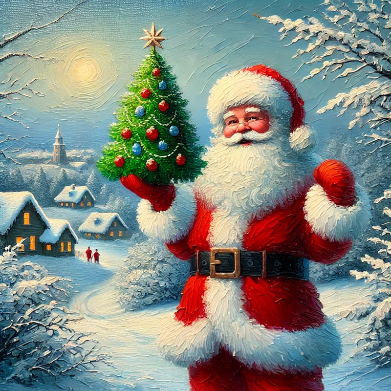 Yuletide Cheer: Santa Claus with Christmas Tree Canvas Wall Art, 20" H x 20" W