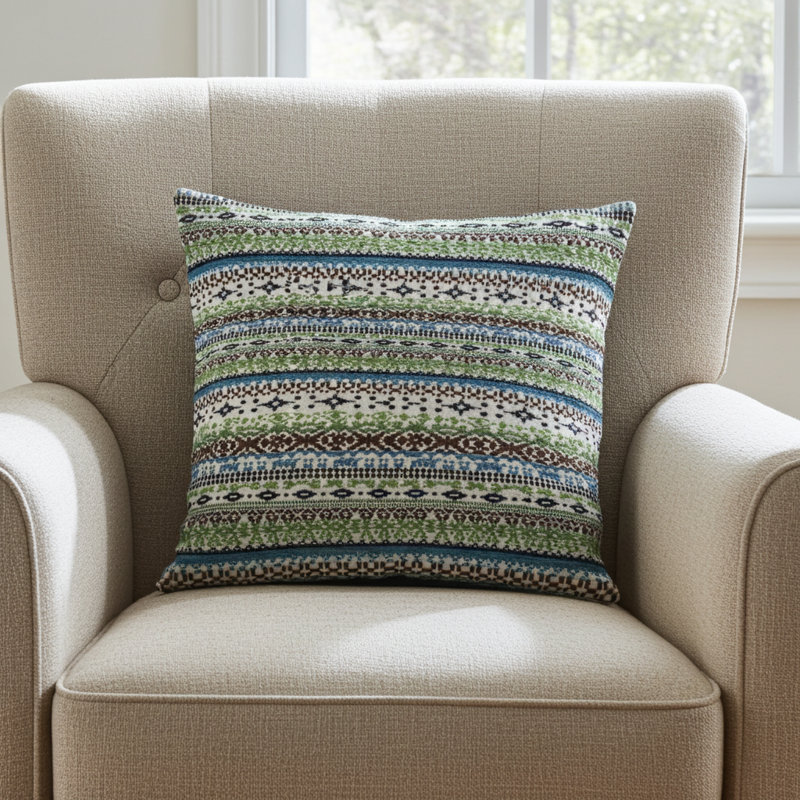 Coussin Plutus Green Red Blue Vibrant Horizon, Rectangulaire, H 12 po x l 20 po