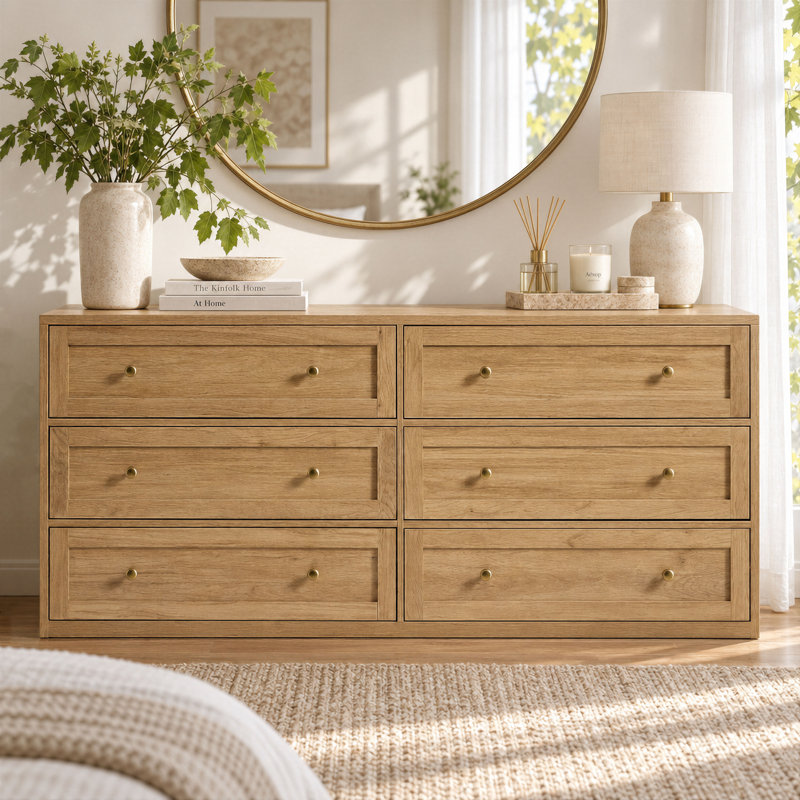 152.4 cm W Chest of 6 Drawers, Natural Oak