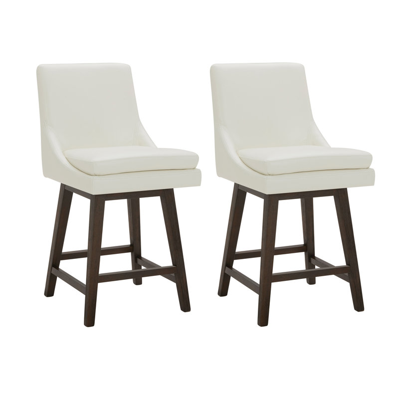 Aleksy Swivel Upholstered Counter Stool with Solid Wood Frame, Pure White, Counter Stool (26.5" Seat Height)