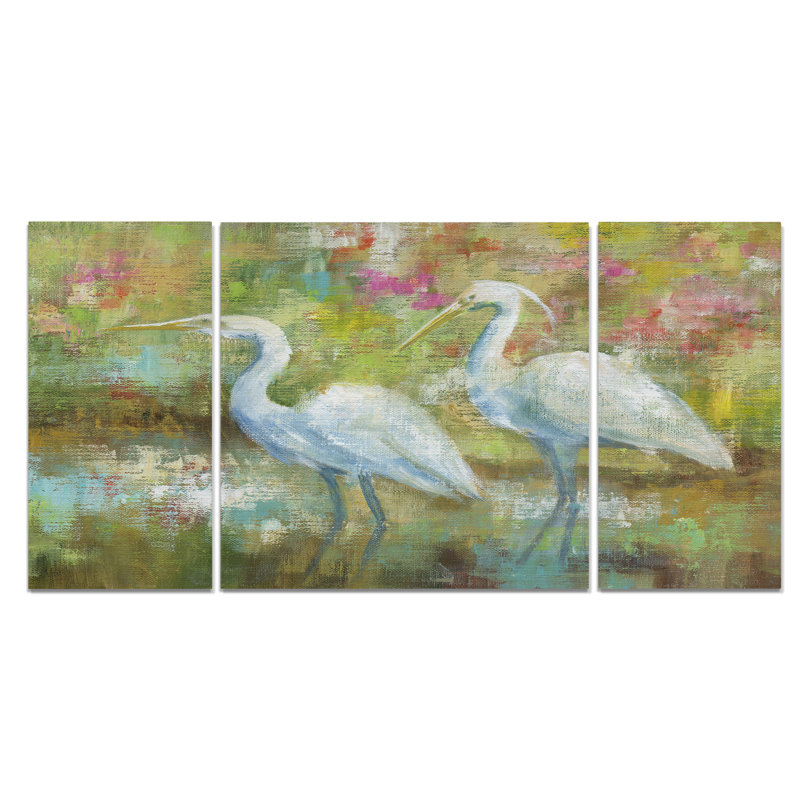 Tapisserie Egret - 3 pièces, impression sur toile, H 24 po x l 48 po x P 1,5 po
