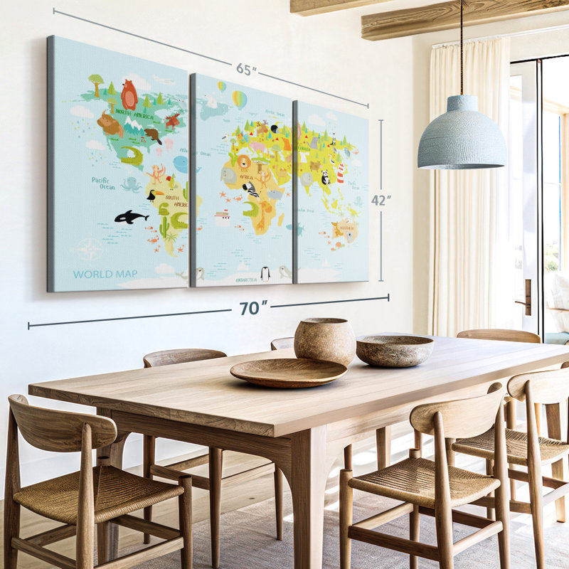 " Animals World Map ", 42" H x 65" W x 1.25" D