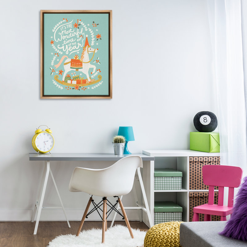 Art mural sur toile encadré "Seasonal Horse & Sled" par Irene Chan, H 31 po x l 25 po, Cadre flottant noir de jais