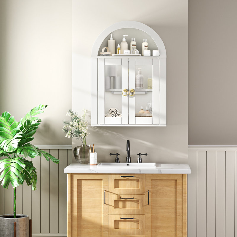 Armoire murale arquée moderne avec tablettes réglables et éclairage à DEL pour le rangement des médicaments dans la salle de bain