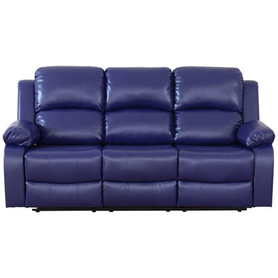 3-Seater Recliner Sofa Chair, Home Theater Sofa with Flipped Backrest and Cupholder, Leather, Blue