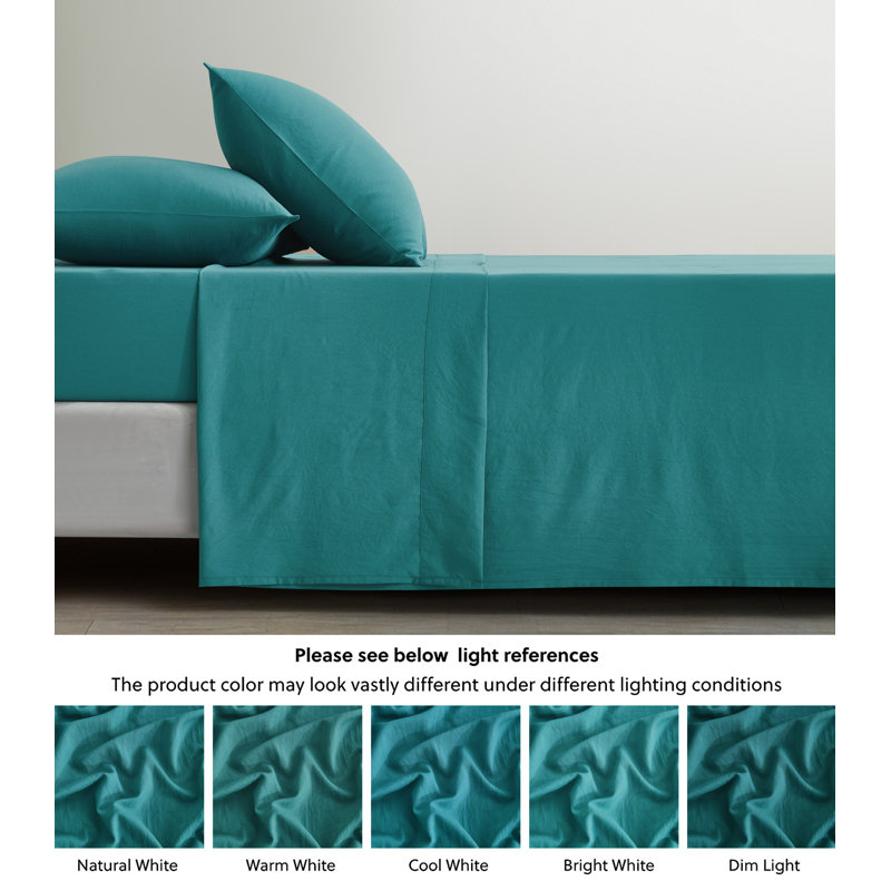 Washed Microfiber Bedding Microfiber Sheet Set, Cal.King Sheet Set + Fitted Sheet + 2 Pillowcases, Teal