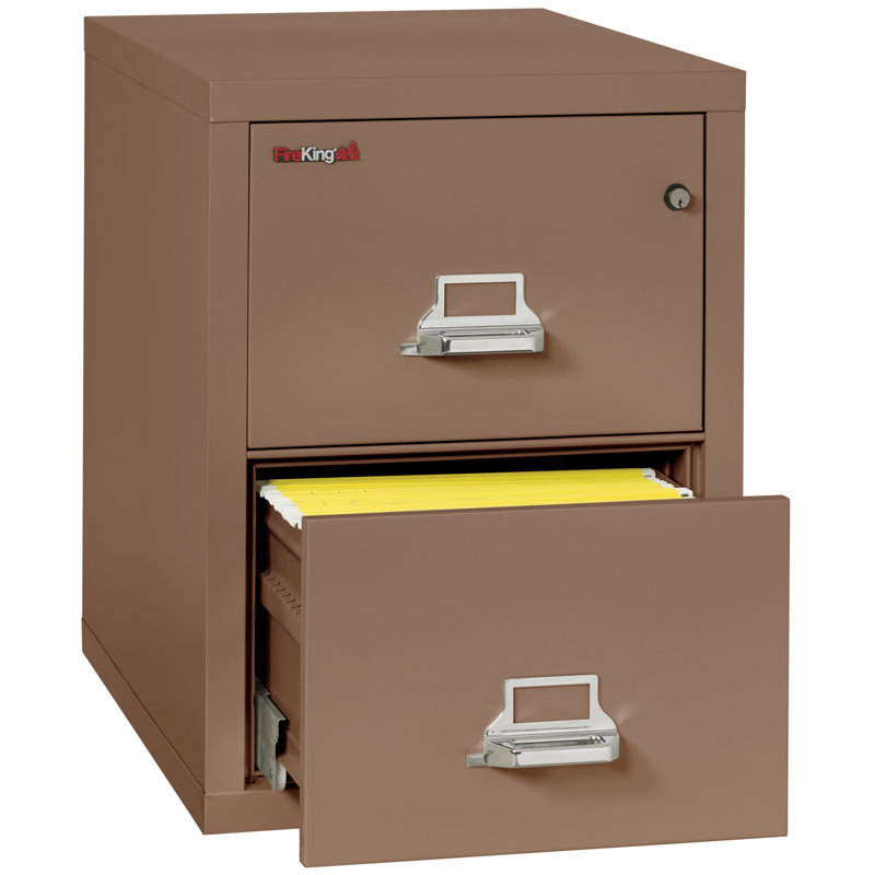Fireproof 2 -Drawer Steel File Cabinet, Tan, Key Lock, 20.81"W