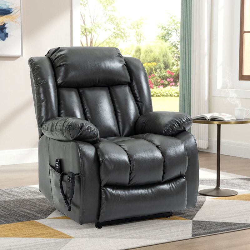 Dual Motor Power Lift Recliner With Heat And Massage Faux Leather, Faux Leather Gray