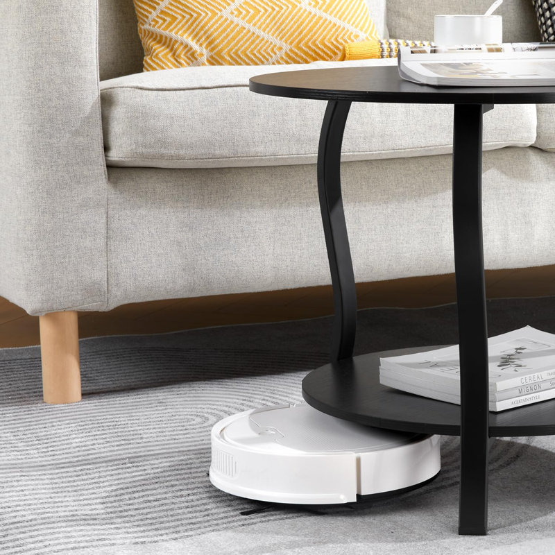 Small Round Black Wood and Metal 2-Tier Coffee Table