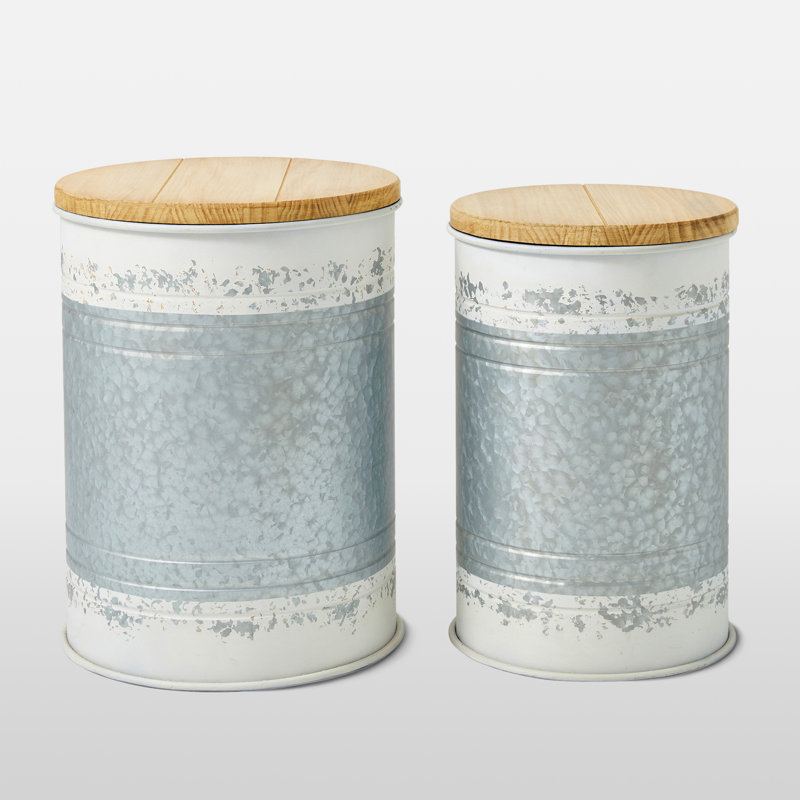 Rustic Galvanized Metal and Wood Round Storage Tables